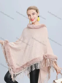 Wholesale Women's Fashion Causal Fuzzy Collar Thermal Tassel Cape, LIUHUA CLOTHING WHOLESALE