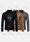 Wholesale Men's Fashion Stand Collar Long Sleeve Zipper Leather Jacket - Liuhuamall