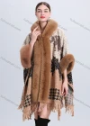Wholesale Women's Fashion Casual Fuzzy Collar Tassel Plaid Houndstooth Cape - Liuhuamall
