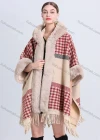 Wholesale Women's Fashion Casual Fuzzy Collar Gingham Colorblock Cape - Liuhuamall