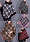 Wholesale Women's Fashion Causal Fuzzy Collar Thermal Gingham Cape - Liuhuamall
