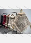 Wholesale Women's Fashion Casual Fuzzy Collar Striped Tassel Cape - Liuhuamall