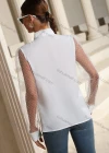 Wholesale Women's Fashion Tie Neck Puff Sleeve Sheer Mesh Polka Dot Print Plain Tops - Liuhuamall