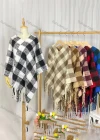 Wholesale Women's Fashion Casual V Neck Plaid Tassel Cape - Liuhuamall