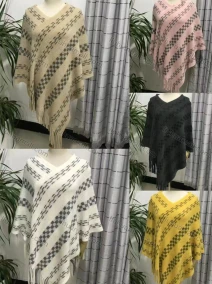 Wholesale Women's Fashion Causal V Neck Plaid Striped Tassel Cape, LIUHUA CLOTHING WHOLESALE
