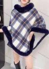 Wholesale Women's Fashion Causal Fuzzy Collar Thermal Gingham Cape - Liuhuamall