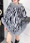 Wholesale Women's Fashion Causal Fuzzy Collar Thermal Zebra Stripe Cape - Liuhuamall