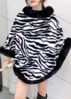 Wholesale Women's Fashion Causal Fuzzy Collar Thermal Zebra Stripe Cape - Liuhuamall