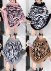 Wholesale Women's Fashion Causal Fuzzy Collar Thermal Zebra Stripe Cape - Liuhuamall