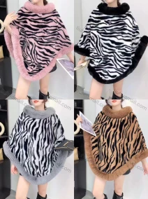 Wholesale Women's Fashion Causal Fuzzy Collar Thermal Zebra Stripe Cape, LIUHUA CLOTHING WHOLESALE