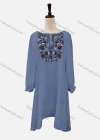 Wholesale Women's Casual Embroidered Drawstring Bateau Neck Poet Sleeve Short Dress - Liuhuamall