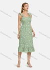 Wholesale Women's Casual Square Neck Plant Print Ruffle Trim Midi Tank Dress 2203# - Liuhuamall