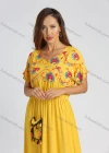 Wholesale Women's Batwing Sleeve Embroidered Peplum Maxi Dress With Pocket - Liuhuamall