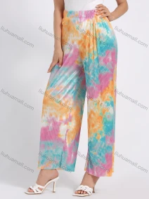 Wholesale Women's Loose Fit Chromatic Tie Dye Pleated Wide Leg Pants, LIUHUA CLOTHING WHOLESALE