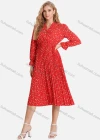 Wholesale Women's Casual Floral Print Wrap Pleated V-Neck Poet Sleeve Midi Dress FL8061# - Liuhuamall