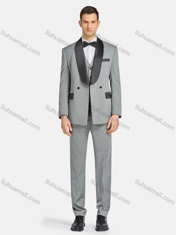 Wholesale Men's Formal Business Lapel Two Buttons Blazer Jacket & Single Breasted Waistcoat & Pants 3 Piece Suit Set