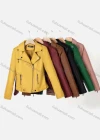 Wholesale Women's Casual Lapel Long Sleeve Zipper Plain Leather Crop Biker Jacket - Liuhuamall