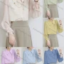 Wholesale Women's Casual Collared Poet Sleeve Chain Decor Button Front Plain Blouse 126609# preview
