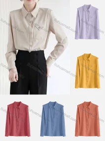 Wholesale Women's Casual Long Sleeve Collared Button Down Flap Pockets Plain Shirts 142463#, LIUHUA CLOTHING WHOLESALE