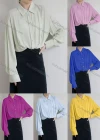 Wholesale Women's Casual Collared Long Sleeve Twist Hem Button Down Drop Shoulder Plain Shirts 241441# - Liuhuamall