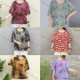 Wholesale Women's Round Neck Half Sleeve Floral Geo Print Loose Fit Blouse preview