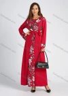 Wholesale Women's Long Sleeve Round Neck Floral Print Splicing Rhinestone Maxi Dress With Belt - Liuhuamall