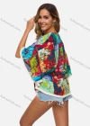 Wholesale Women's Casual V-Neck Lace Trim Batwing Sleeve Patchwork Print Top - Liuhuamall