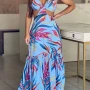 Wholesale Women's Casual Allover Print Twist Cut Out Ruffle Hem Maxi Dress preview