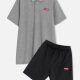 Men's Casual Plain Short Sleeve Polo Shirt & Drawstring Shorts 2 Piece Set 23-1# Gray & Black Clothing Wholesale Market -LIUHUA