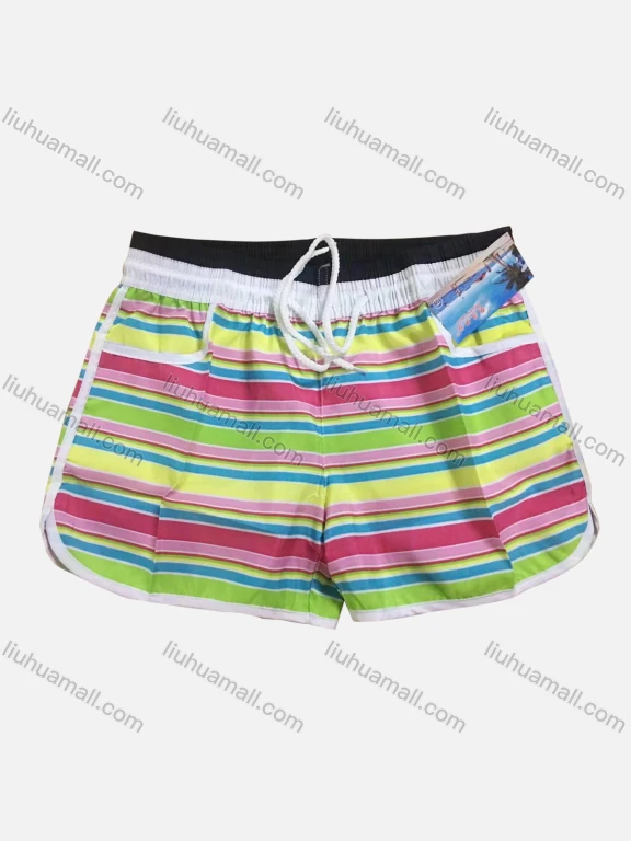 Wholesale Women's Vacation Striped Contrast Pockets Drawstring Beach Shorts