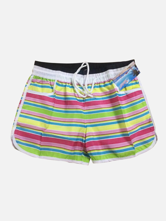 Women's Vacation Striped Contrast Pockets Drawstring Beach Shorts, Clothing Wholesale Market -LIUHUA, 