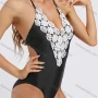 Wholesale Women's Sexy Halter Embroidery Lace Trim Cross Back One Piece Bikinis Swimsuit preview
