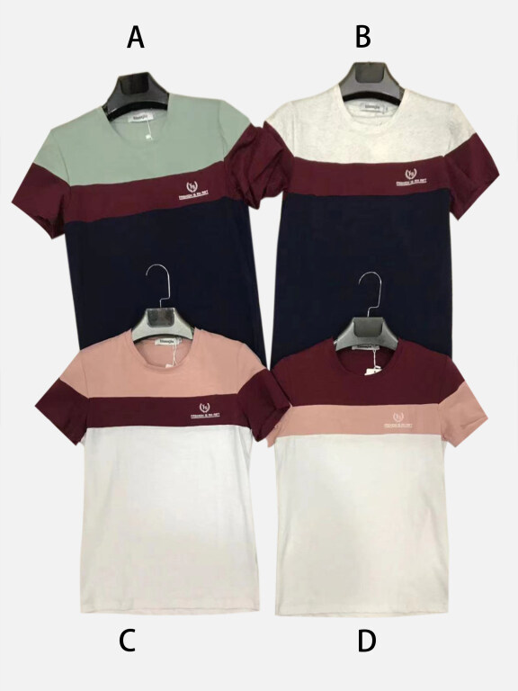Men's Casual Crew Neck Short Sleeve Colorblock Letter Print T-Shirts, Clothing Wholesale Market -LIUHUA, Men, Men-s-Tops, Men-s-Hoodies-Sweatshirts