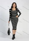 Wholesale Women's Rib-Knit Striped Sweater Midi Cami Dress With Cardigan - Liuhuamall