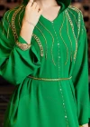 Wholesale Women's Muslim Islamic Hooded Rhinestone Split Front Embroidered Robe Dress BA3150# - Liuhuamall