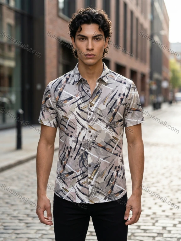 Wholesale 2026 Men's Slim Fit Short Sleeve Abstract Art Print Button - Down Casual Dress Shirt | Wholesale & In Stock