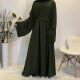 Women's Islamic Muslim Bell Sleeve Belted Abaya Robe Dress Dark Green Clothing Wholesale Market -LIUHUA