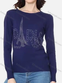 Wholesale Women's Casual Round Neck Long Sleeve Rhinestones Applique Tee, LIUHUA CLOTHING WHOLESALE