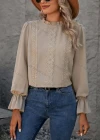 Wholesale Women's Casual Plain Lace Embroidery Long Sleeve Blouse - Liuhuamall