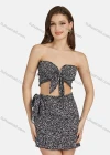 Wholesale Women's Sexy Floral Bow Knot Strapless Crop Top 2-piece Set 28529# - Liuhuamall