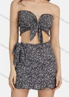 Wholesale Women's Sexy Floral Bow Knot Strapless Crop Top 2-piece Set 28529# - Liuhuamall