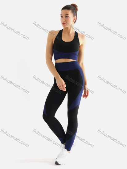 Wholesale Women's 2 Piece Colorblock Workout Outfits Sports Bra Seamless Leggings Yoga Gym Activewear Set AB31-1#