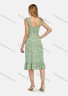 Wholesale Women's Casual Square Neck Plant Print Ruffle Trim Midi Tank Dress 2203# - Liuhuamall