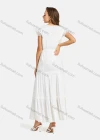 Wholesale Women's Casual V Neck Layered Petal Sleeve Hollow Out Tiered Plain Maxi Dress - Liuhuamall