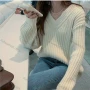 Wholesale Women's Casual Plain Ribbed Knit V Neck Long Sleeve Sweater Tops 1063# preview