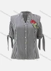 Wholesale Women's Casual Striped Floral Embroidery Notched Neck Rolled Sleeve Lace Up Button Down Blouse - Liuhuamall