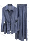 Wholesale Vintage loose waist-cinching shirt with wide-leg culottes. - Liuhuamall
