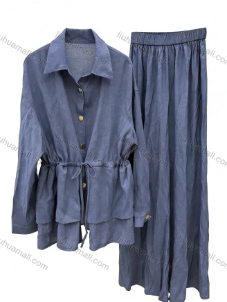 Wholesale Vintage loose waist-cinching shirt with wide-leg culottes., Guangzhou Clothing Wholesale Suppliers & Market - LIUHUAMALL