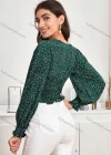 Wholesale Woman's Casual Square Neck Long Sleeve Tie Front Polka Dot Ruffle Hem Crop Top - Liuhuamall