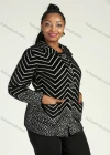 Wholesale Women's Collared Button Front Dual Pockets Long Sleeve Chevron Print Knitted Coat - Liuhuamall